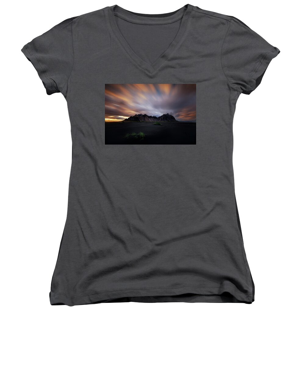 Iceland Women's V-Neck featuring the photograph Explosion by Dominique Dubied
