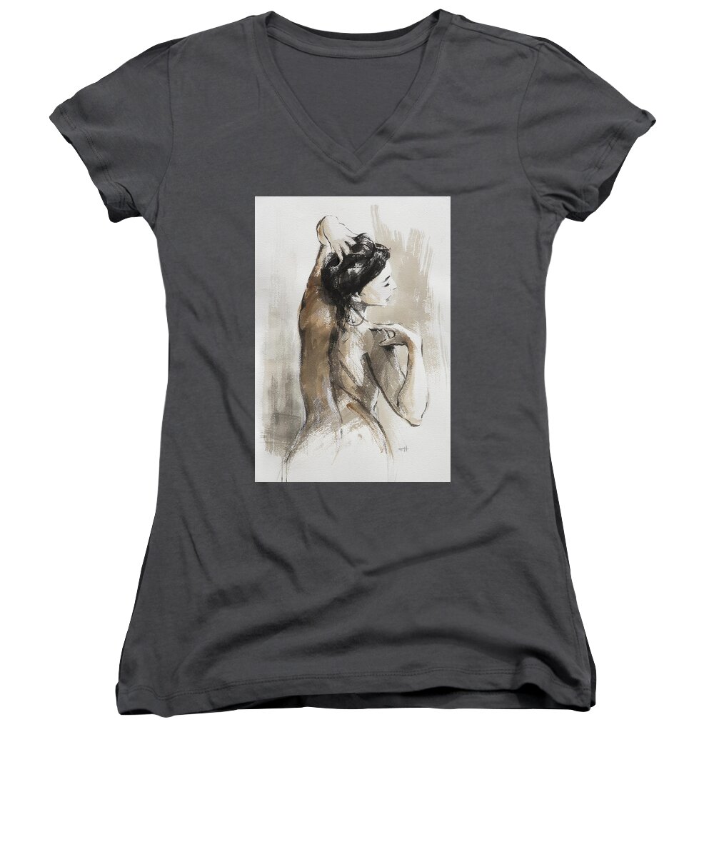 Woman Women's V-Neck featuring the painting Expression by Steve Henderson