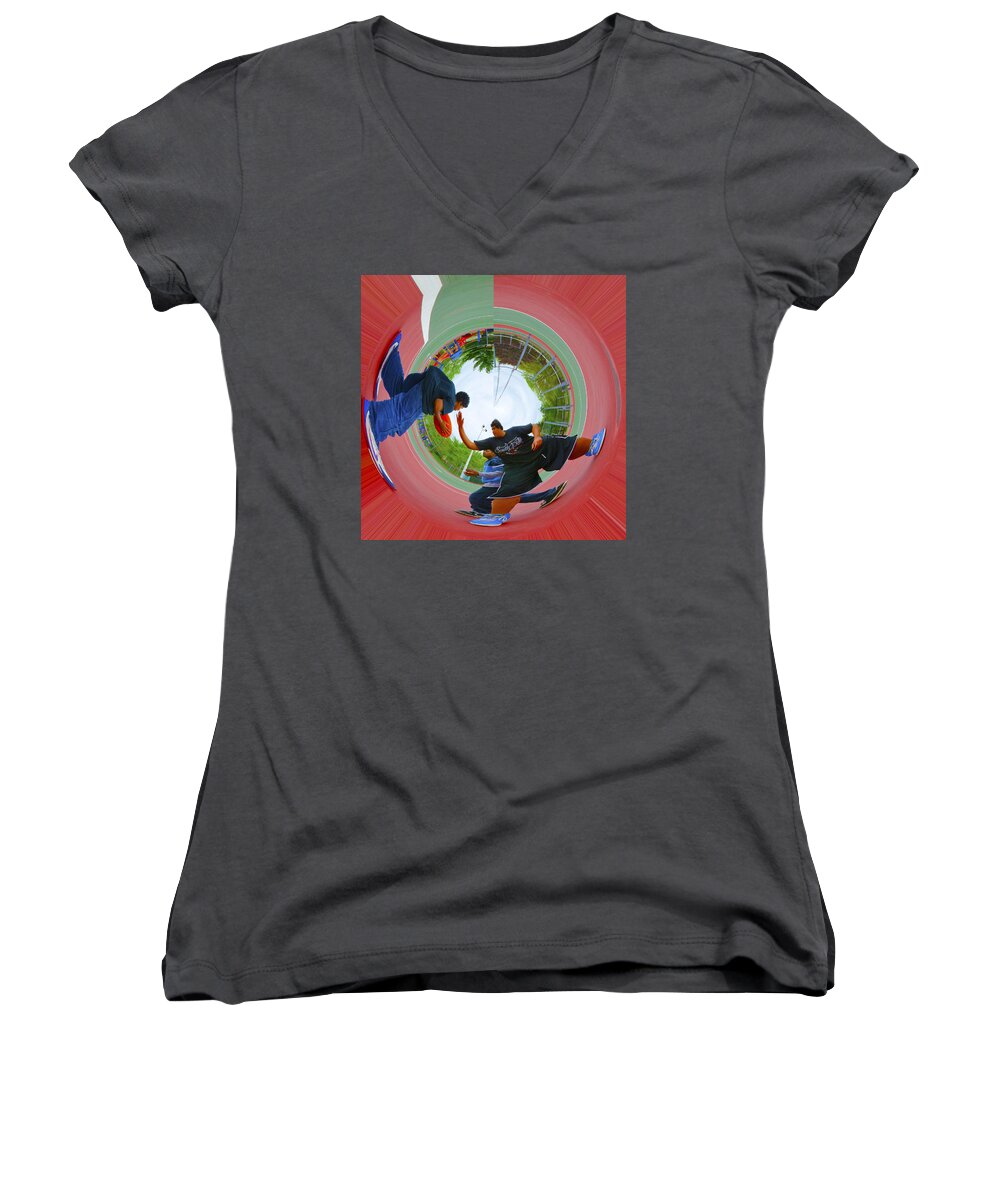 Basketball Women's V-Neck featuring the photograph Extreme Pick Up Basketball by Lynn Hansen