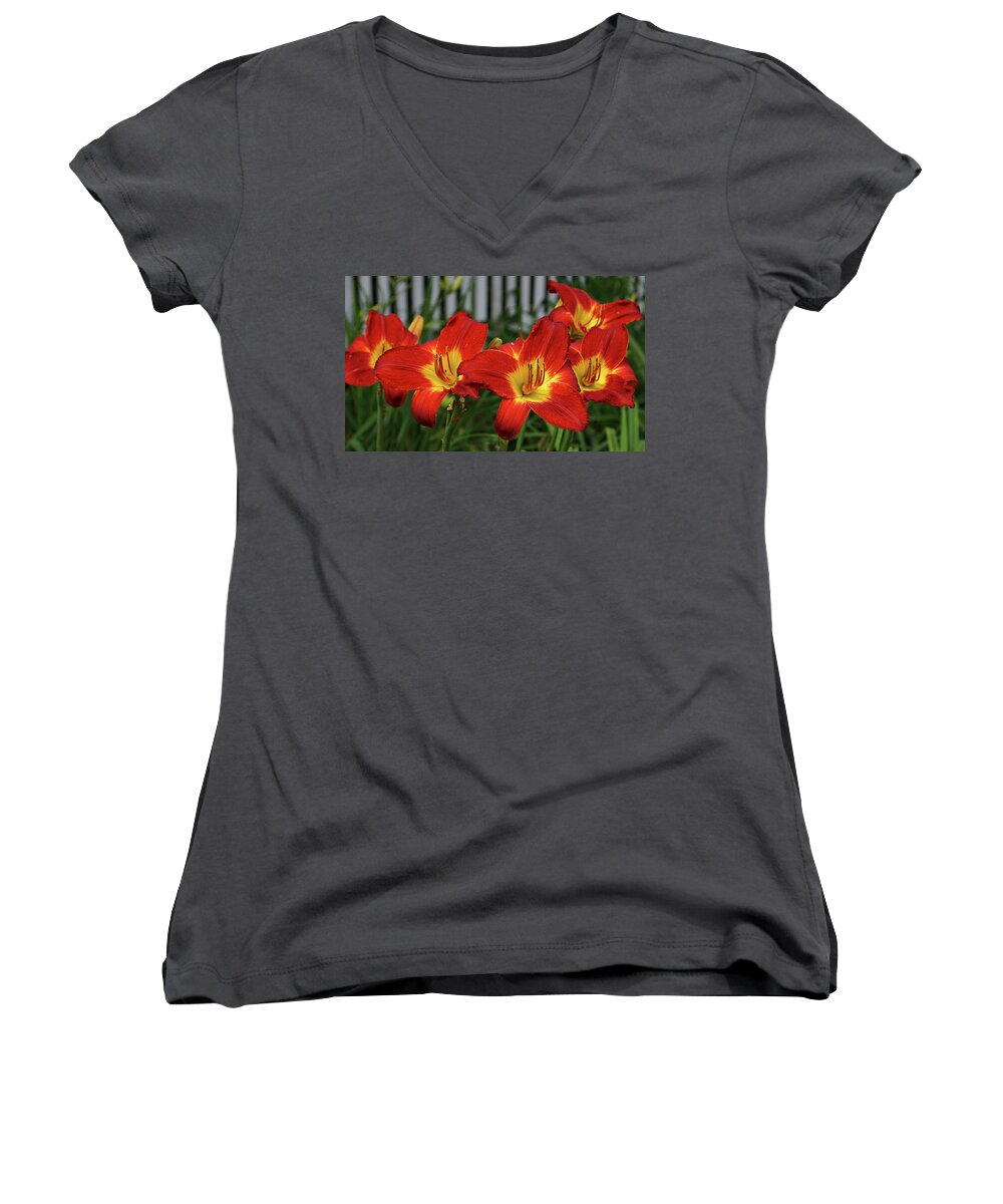 Daylily Women's V-Neck featuring the photograph Eye Catching by Sandy Keeton
