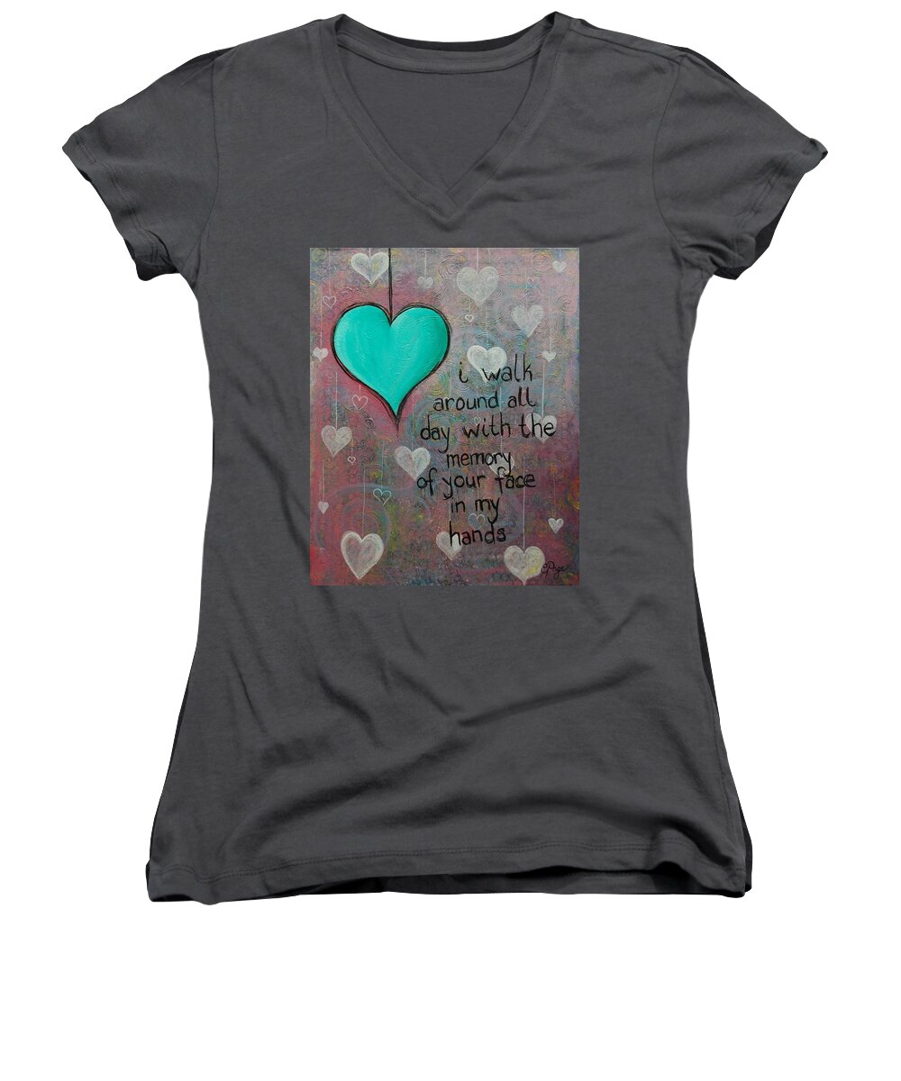 Choose Joy Women's V-Neck featuring the painting Face In My Hands by Emily Page