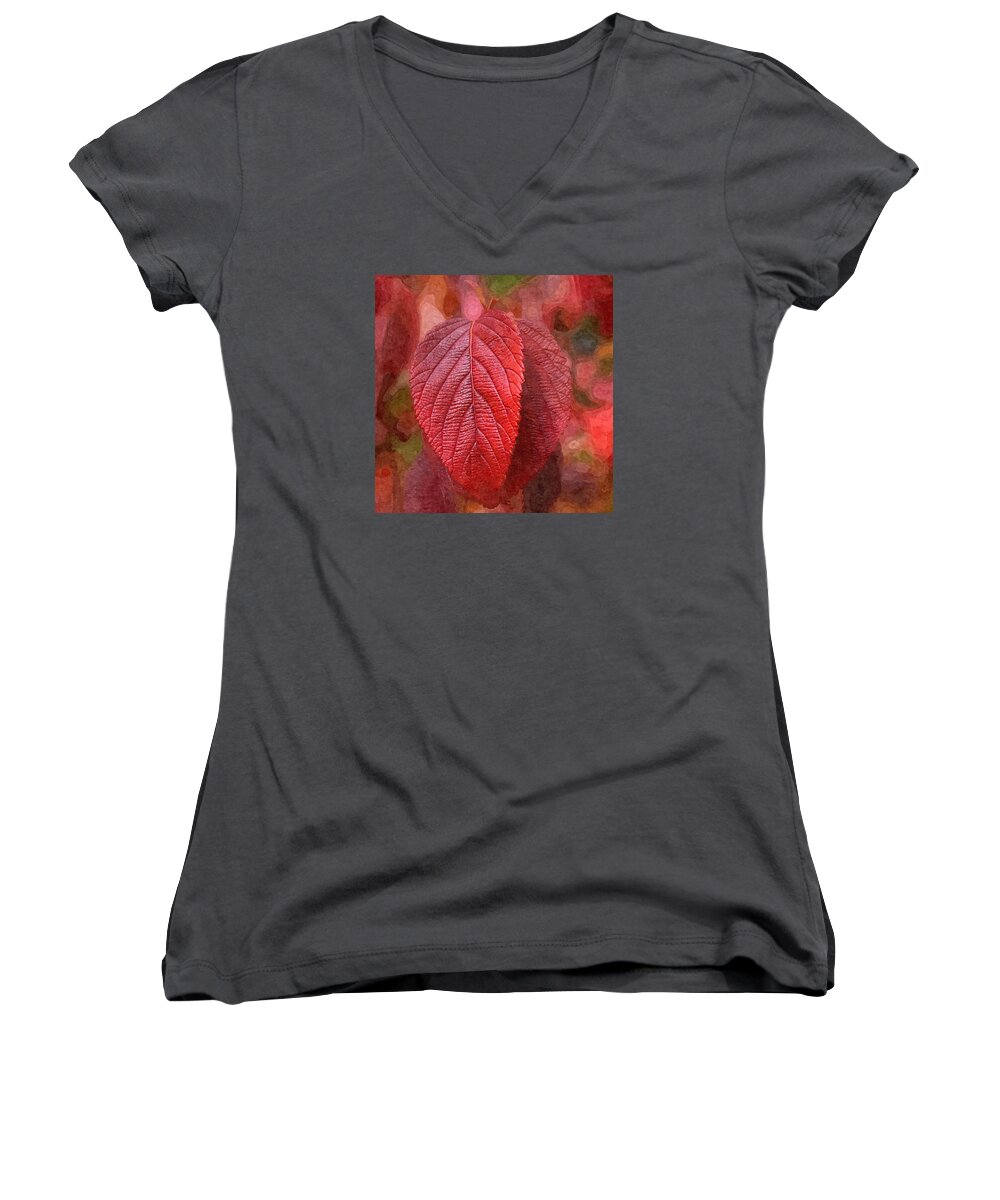 Crimson Women's V-Neck featuring the photograph Fall Crimson by Nick Kloepping