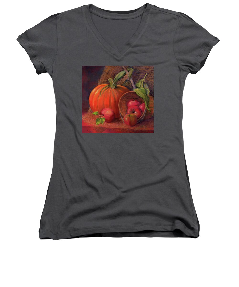 Pumpkin Women's V-Neck featuring the pastel Fall Display by Vikki Bouffard