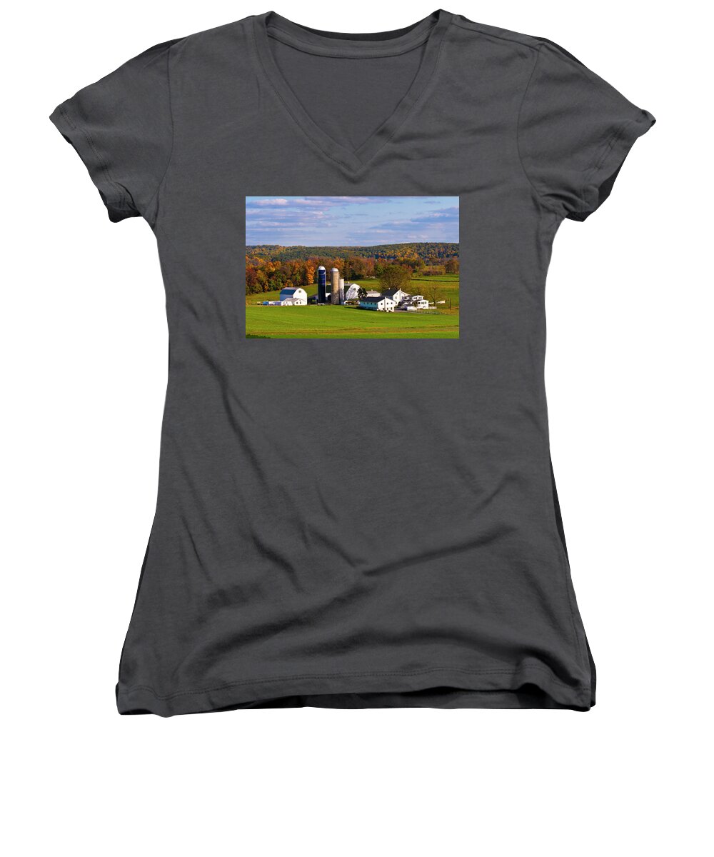 Amish Women's V-Neck featuring the photograph Fall in Amish Country by Lou Ford