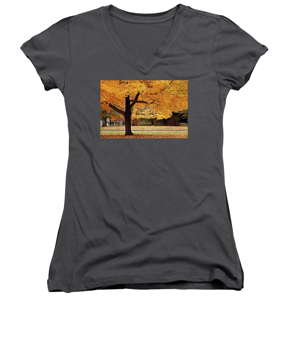 Fall Women's V-Neck featuring the photograph Fall in Downtown Conway by Eilish Palmer
