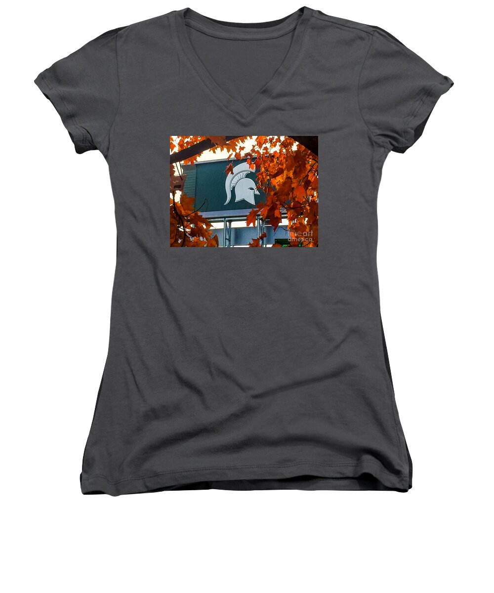 Msu Women's V-Neck featuring the photograph Fall is Football by Joseph Yarbrough