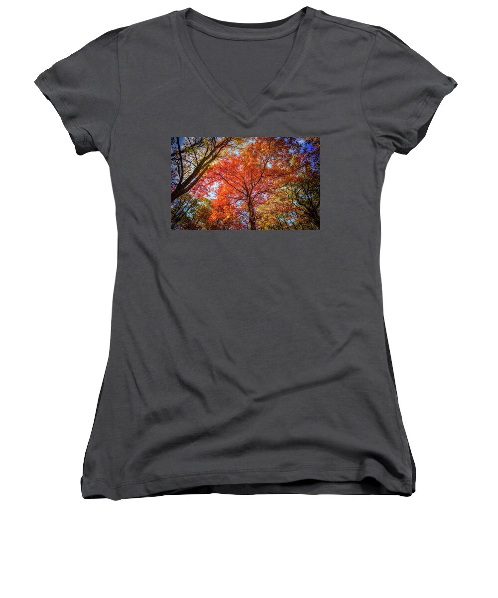 Landscape Women's V-Neck featuring the photograph Fall Red by Joe Shrader