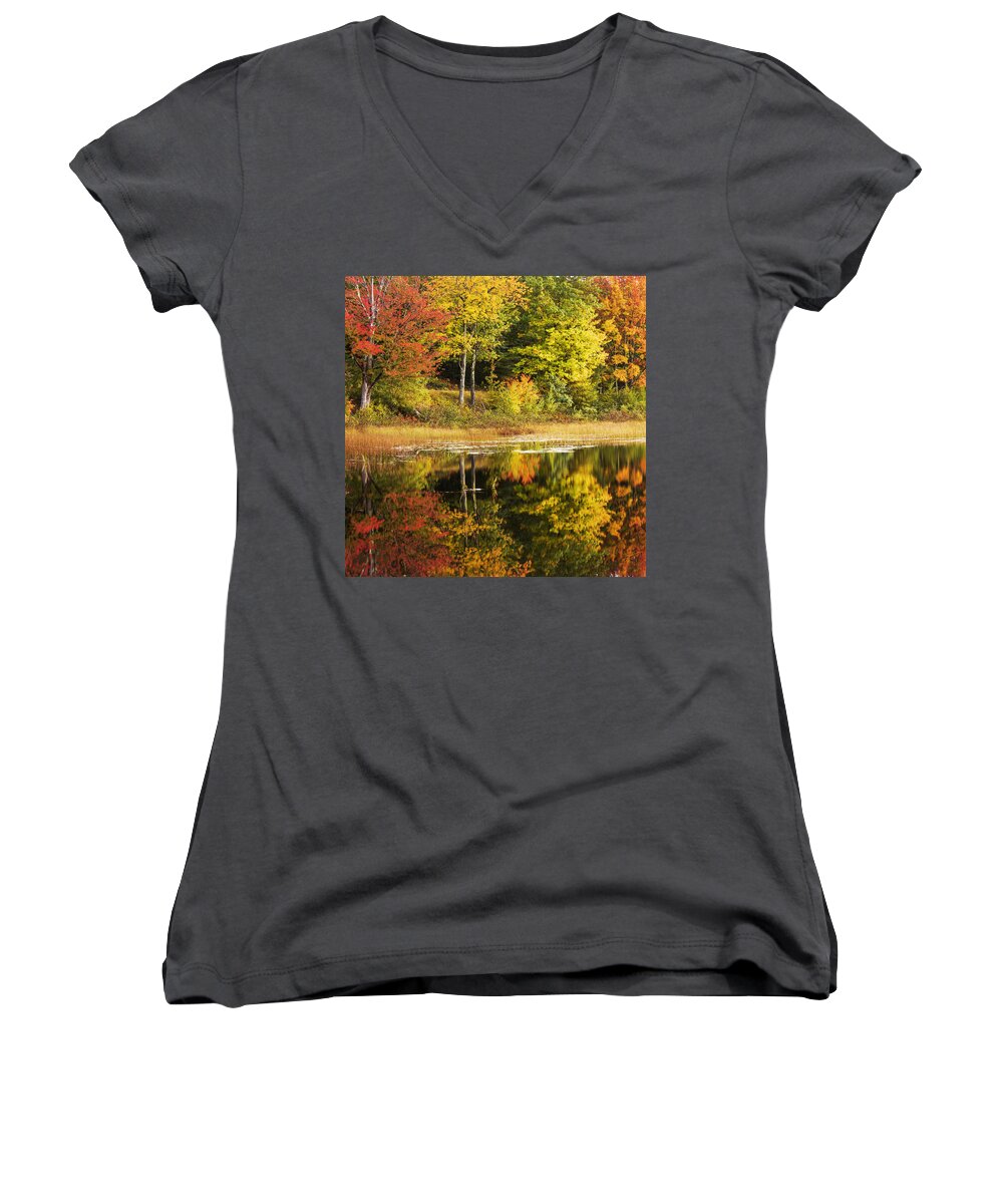 Fall Reflection Women's V-Neck featuring the photograph Fall Reflection by Chad Dutson