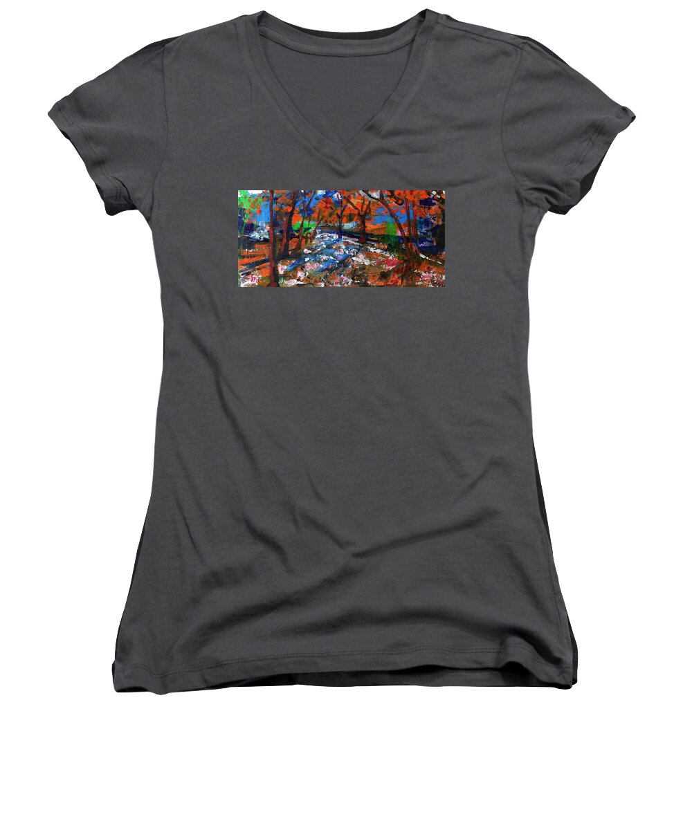 Yosemite Fall Painting Women's V-Neck featuring the painting Fall Colors And First Snow by Walter Fahmy