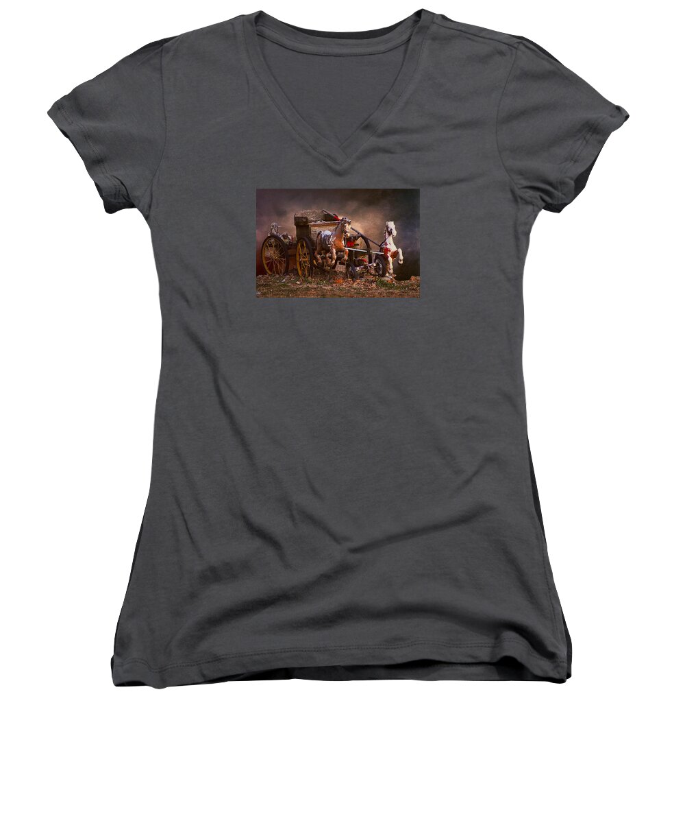 Old Toys Women's V-Neck featuring the photograph Fantastic Forgotten Toys by Theresa Campbell