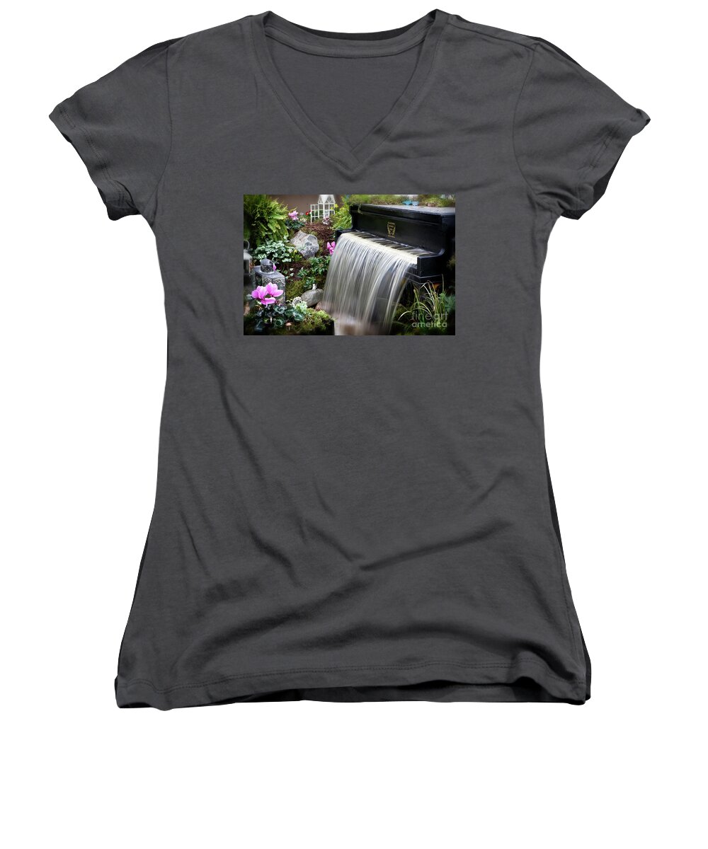 Piano Women's V-Neck featuring the photograph Fantasy by Nicki McManus