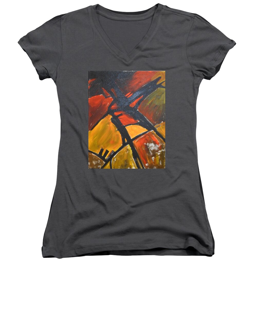Landscape Women's V-Neck featuring the painting Farmlands by Sharon Cromwell