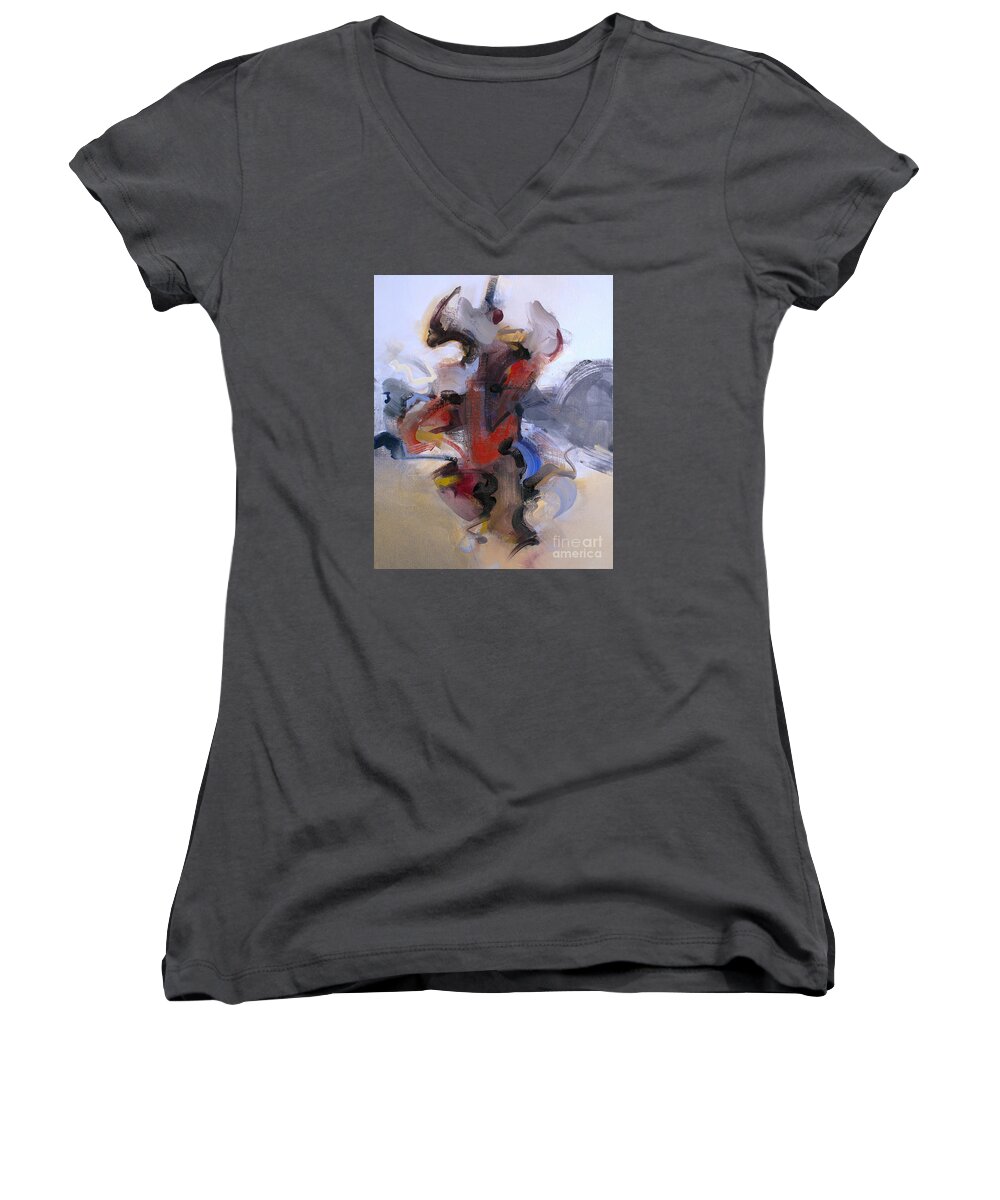 Reds Women's V-Neck featuring the painting Fear of Holding On by Ritchard Rodriguez