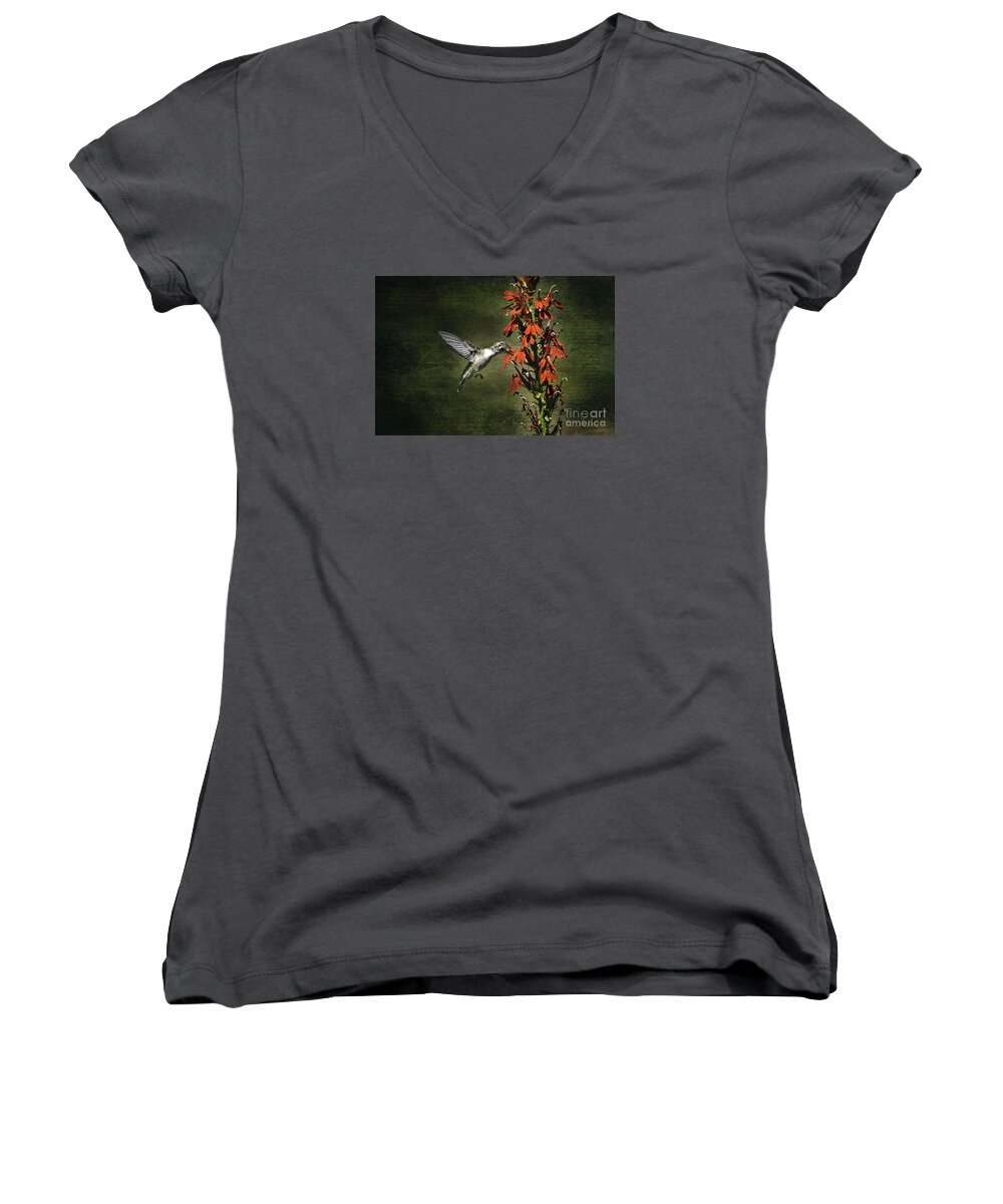 Hummingbird Women's V-Neck featuring the photograph Feasting by Judy Wolinsky