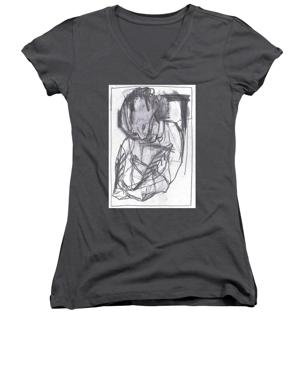 Feather Women's V-Neck featuring the drawing Feather writer by Edgeworth Johnstone