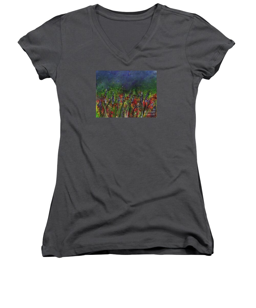 Flowers Women's V-Neck featuring the painting Field of Flowers by Lynn Quinn