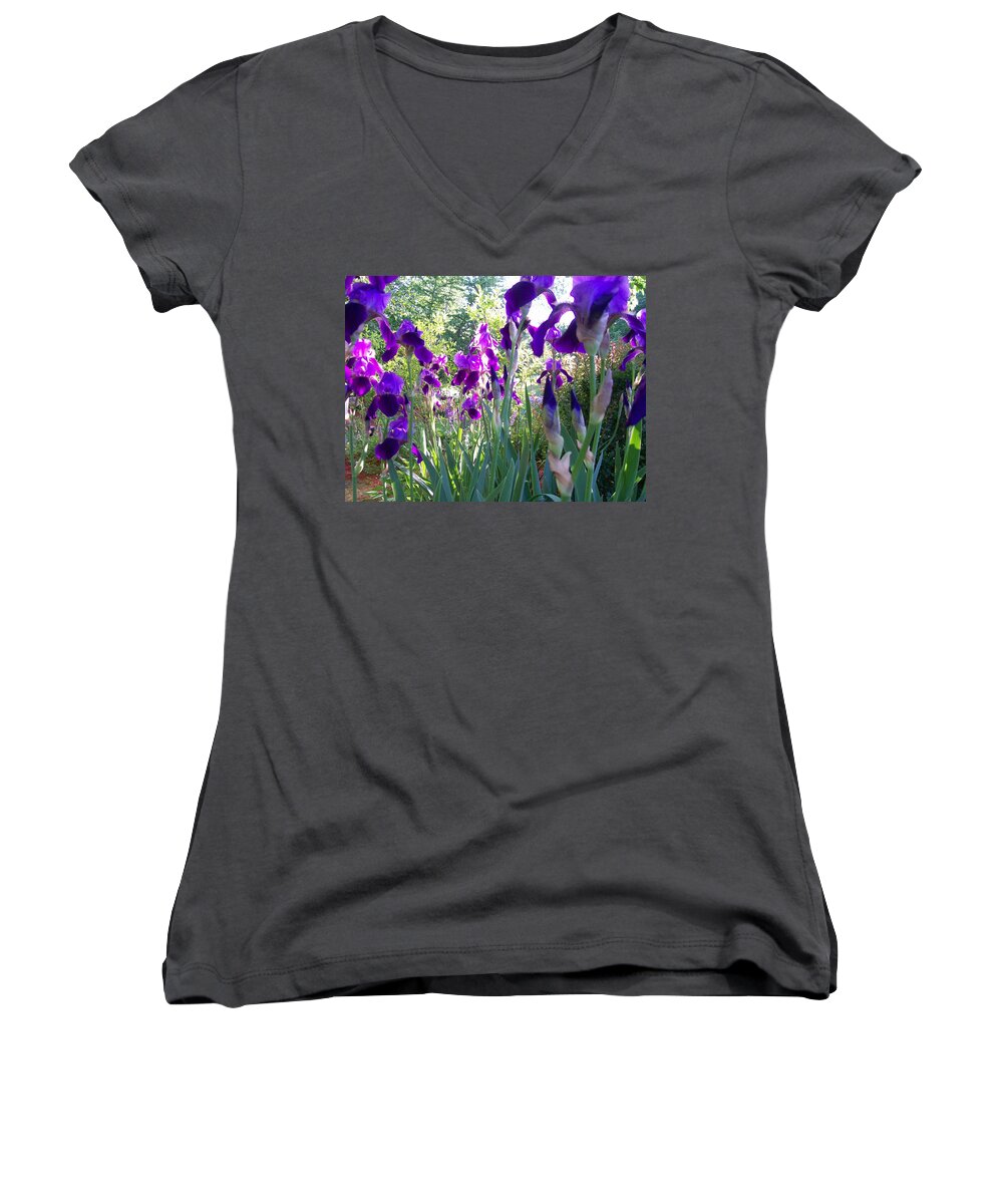 Photography Women's V-Neck featuring the digital art Field of Irises by Barbara S Nickerson