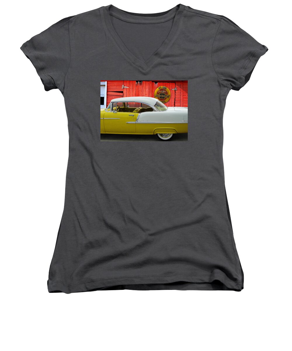 Chevy Women's V-Neck featuring the photograph Fine 55 by Rod Seel