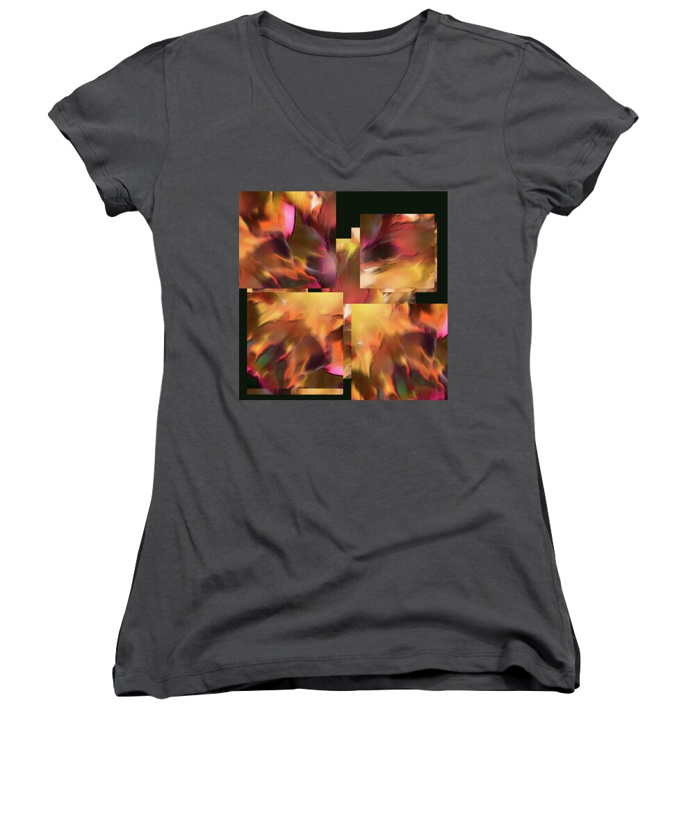 Abstract Women's V-Neck featuring the photograph Fire Within - by Julie Weber