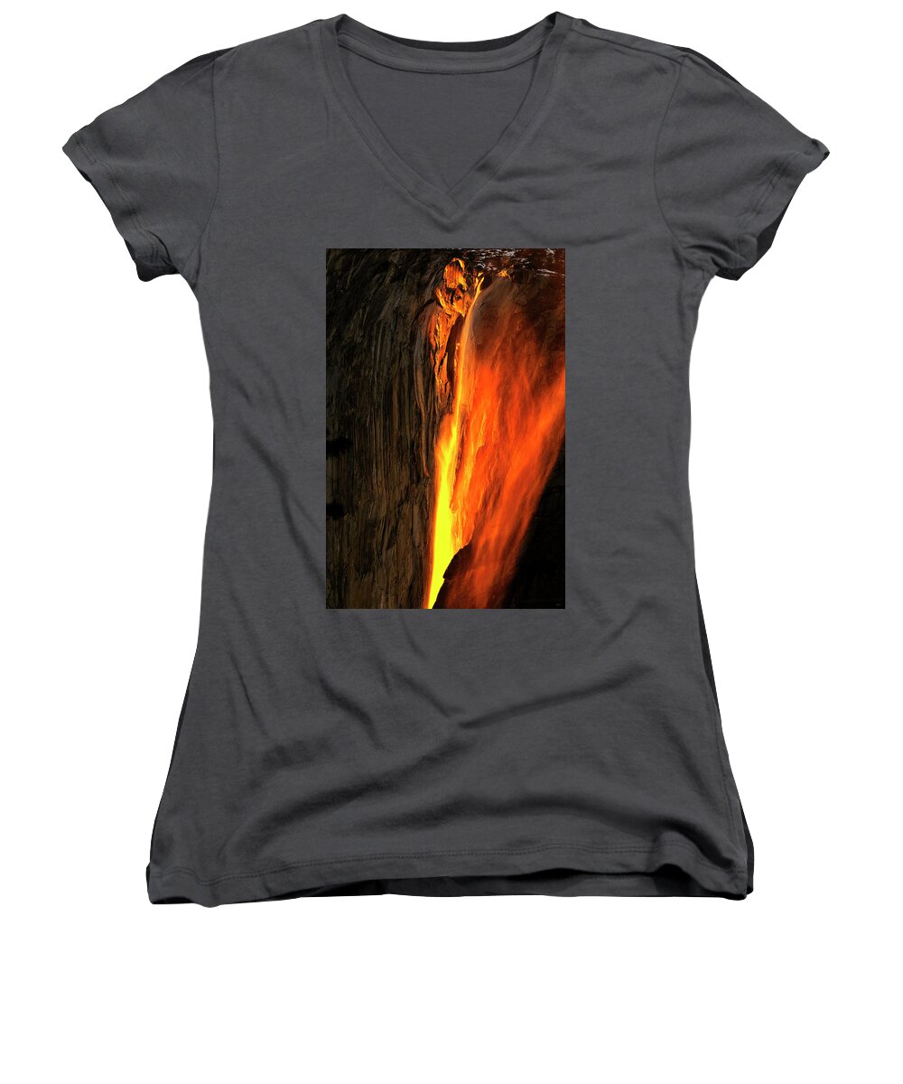 Horsetail Fall Women's V-Neck featuring the photograph Firewater by Greg Norrell