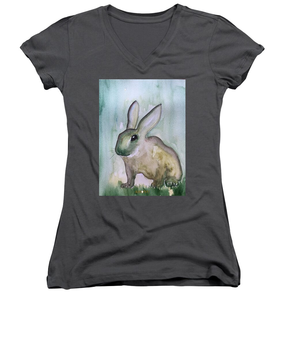 Hazel Women's V-Neck featuring the painting Fiver-Rah by AHONU Aingeal Rose