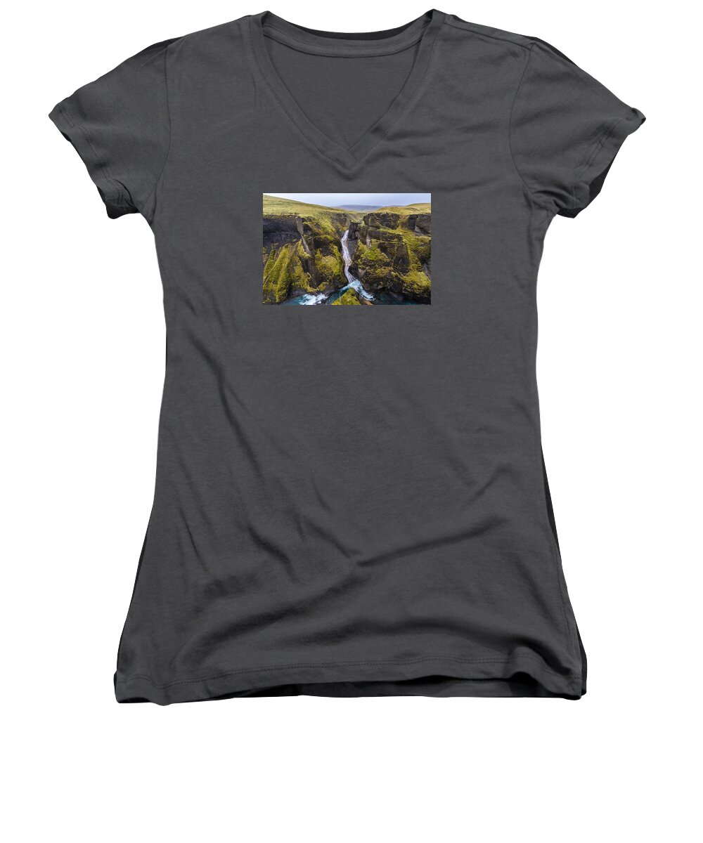 Fjadrargljufur Women's V-Neck featuring the photograph Fjadrargljufur by James Billings