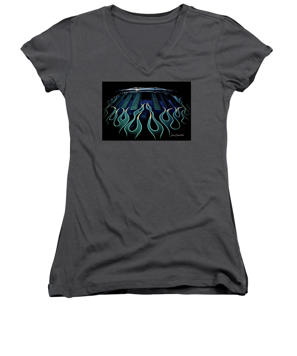 Green Flames Photographs Women's V-Neck featuring the photograph Flames by Joann Copeland-Paul