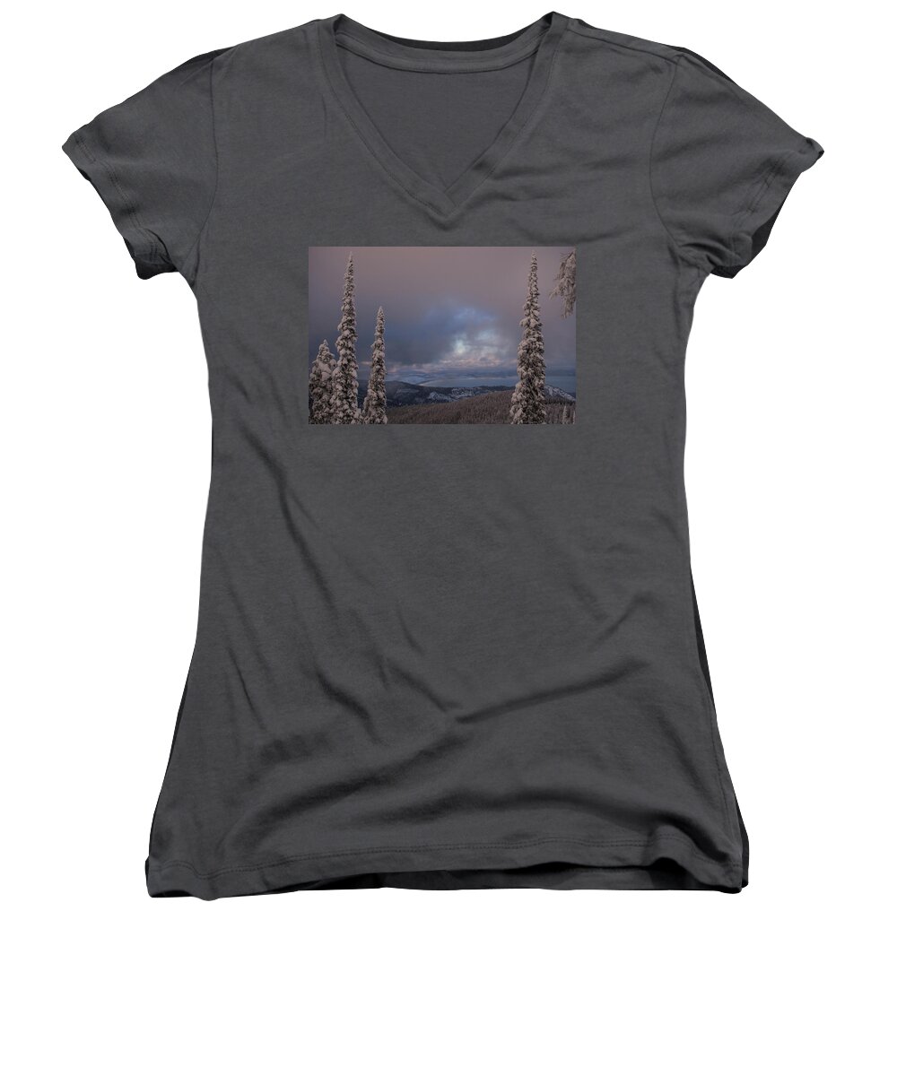 Winter Women's V-Neck featuring the photograph Flathead Winter 2016 by Jedediah Hohf