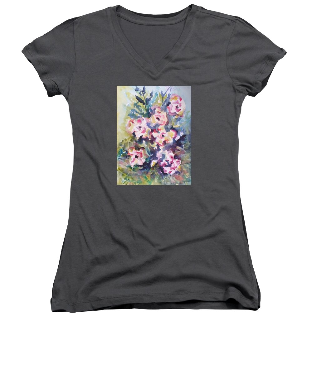 Flowers Women's V-Neck featuring the painting Floral Rhythm by Kim Shuckhart Gunns