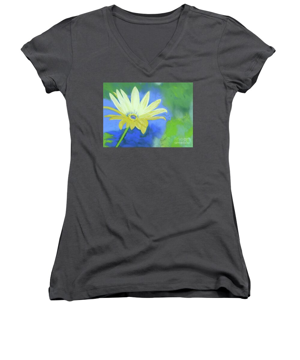 Flower Women's V-Neck featuring the pastel Flower Power by Ginny Neece