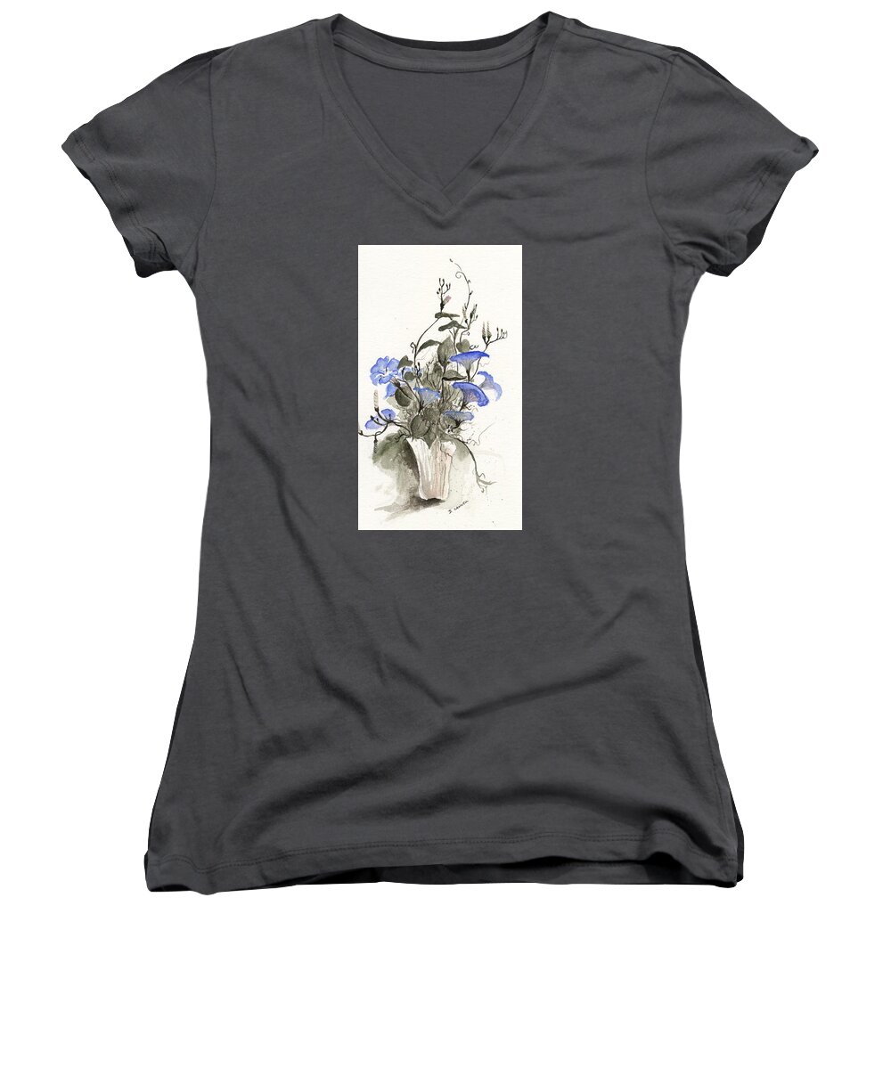 Blue Women's V-Neck featuring the painting Flower study seventeen by Darren Cannell