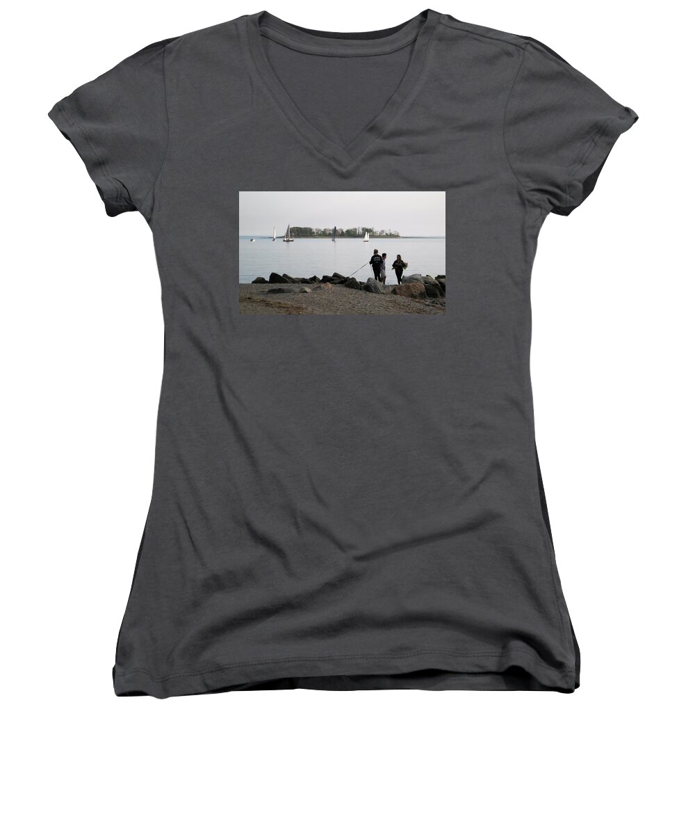 Beach Women's V-Neck featuring the photograph Flowers for the young lady by John Scates