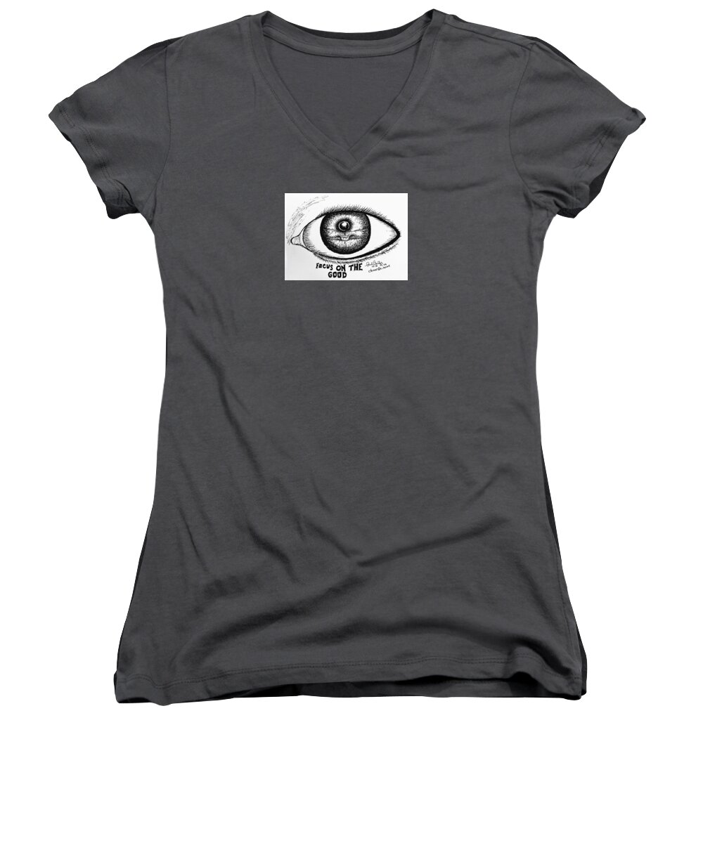 Focus Drawing Women's V-Neck featuring the drawing Focus on the good #2 by Paul Carter