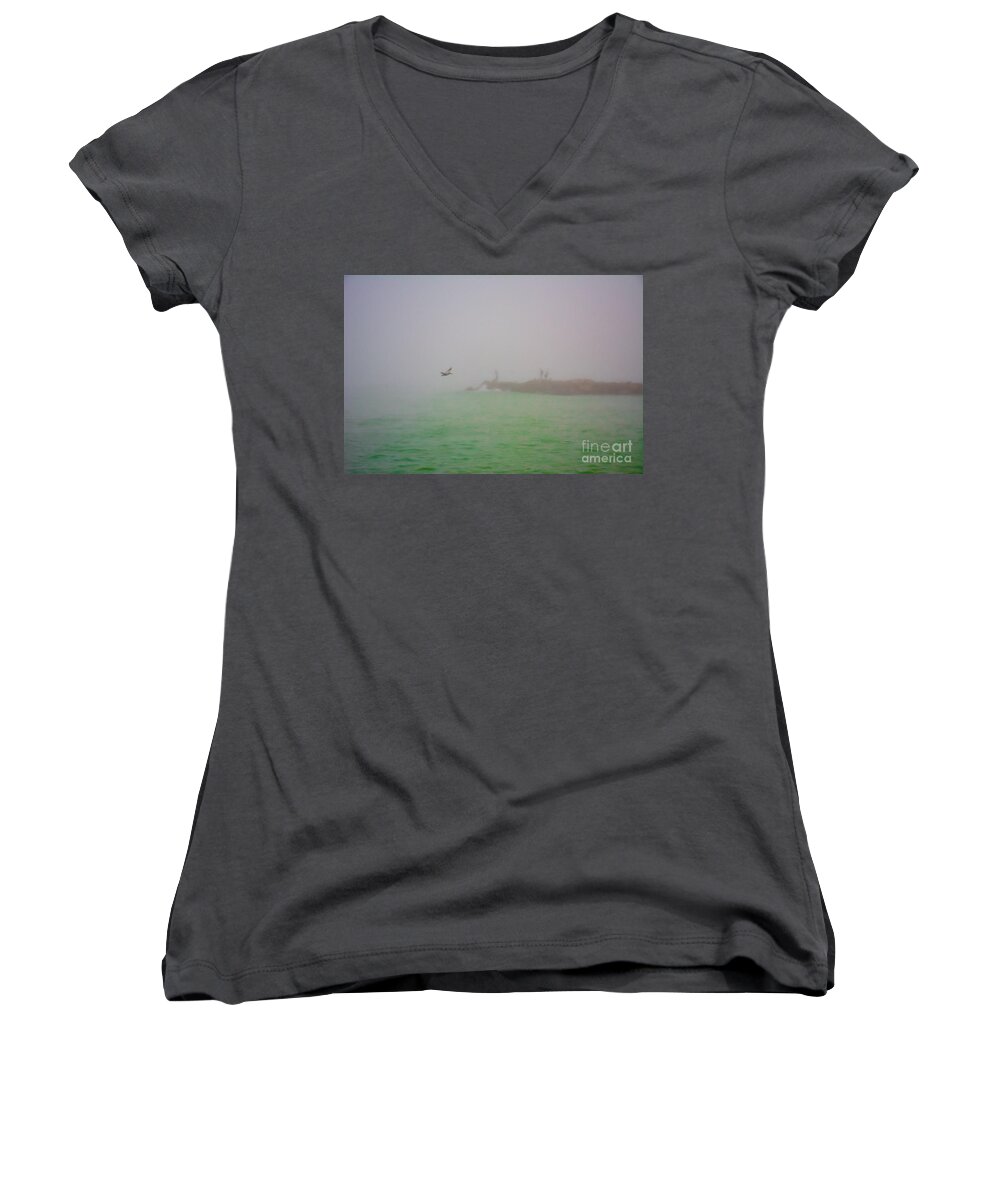 Jetty Women's V-Neck featuring the photograph fog by Alison Belsan Horton