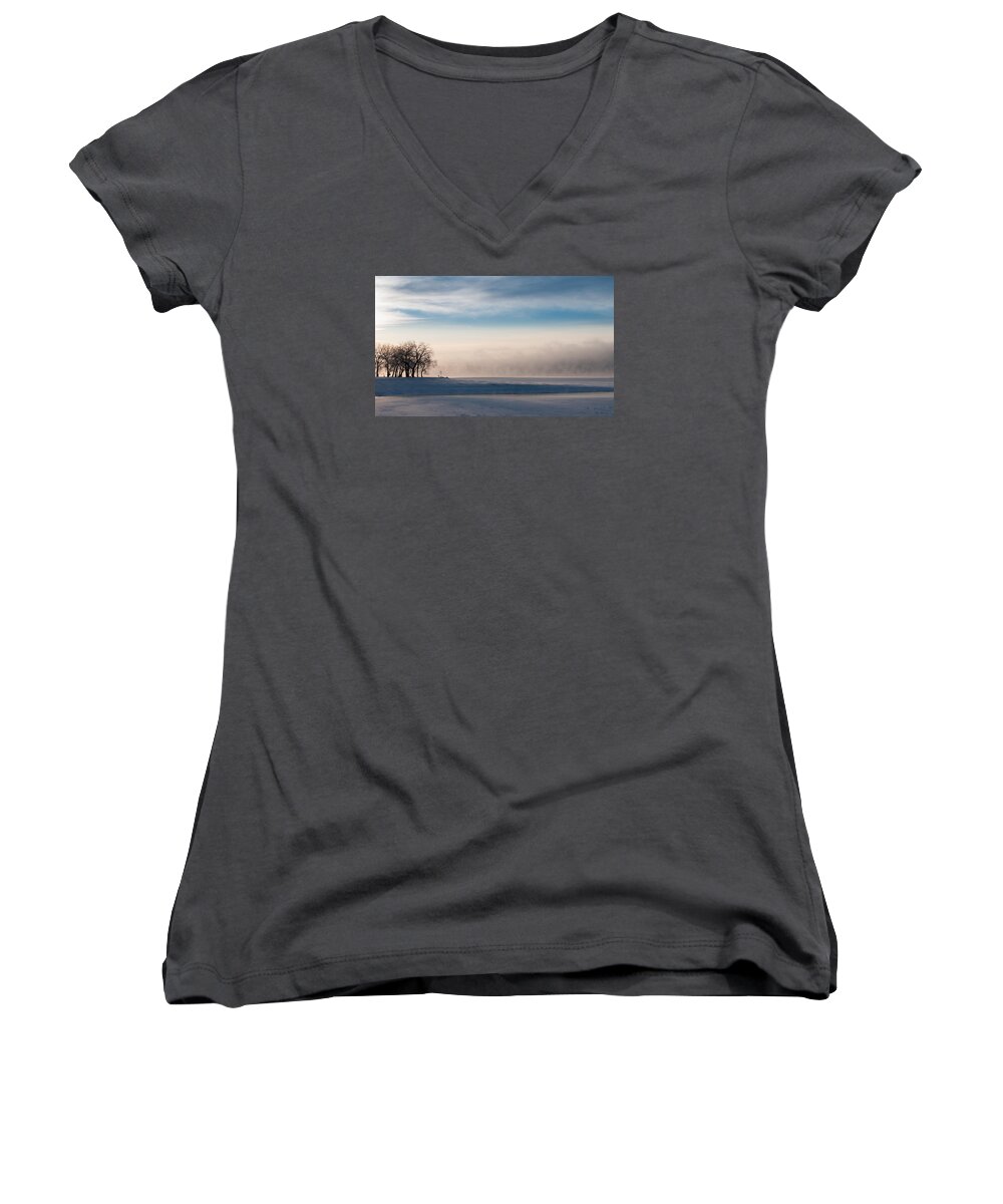 Colorado Women's V-Neck featuring the photograph Foggy Morning at Lake Loveland by Monte Stevens