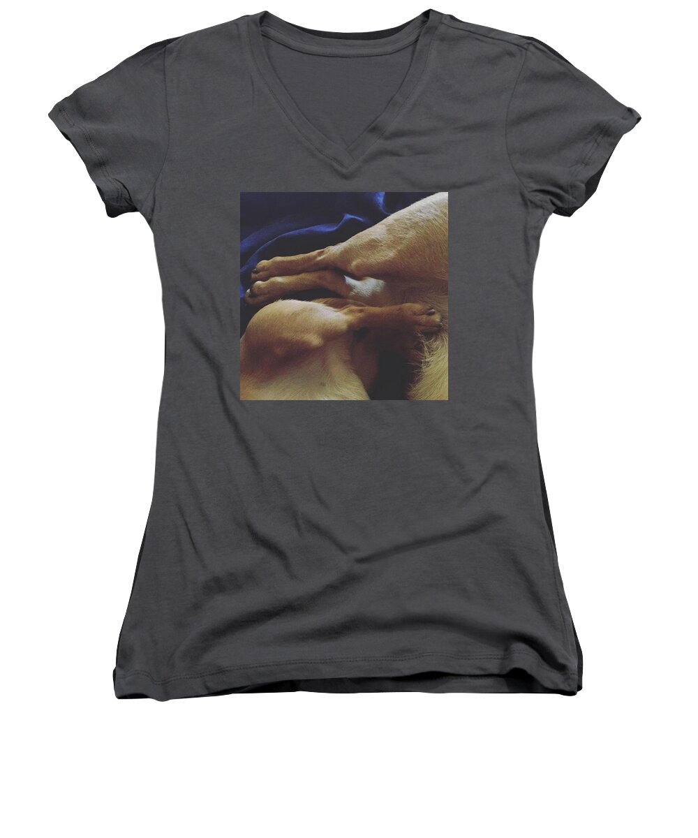 Little Legs Big Heart Women's V-Neck featuring the photograph Footsies by Leah McPhail