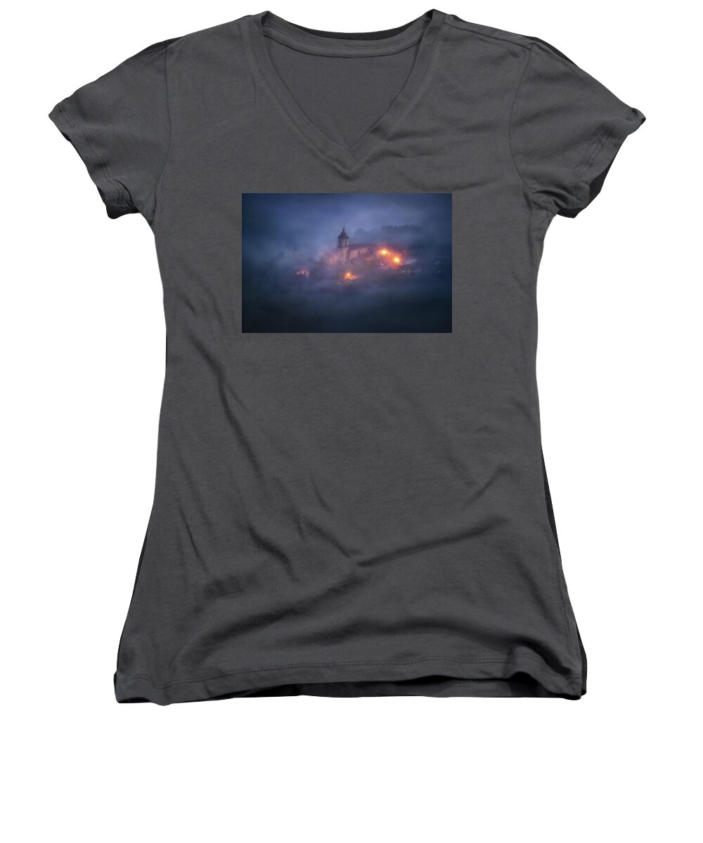 Village Women's V-Neck featuring the photograph Forgotten realms by Mikel Martinez de Osaba