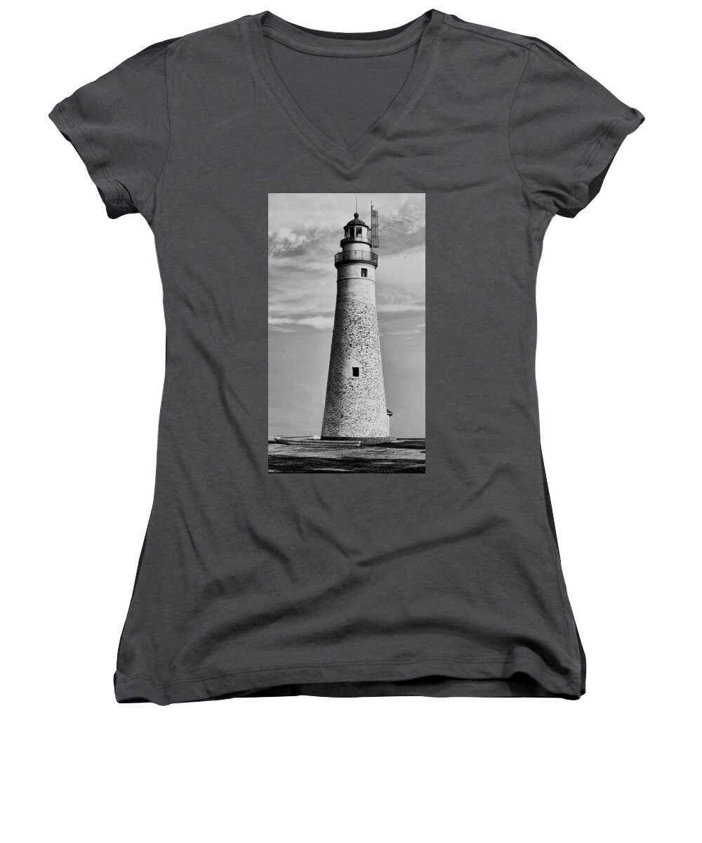 Fort Gratiot Lighthouse Women's V-Neck featuring the photograph Fort Gratiot Lighthouse by Pat Cook