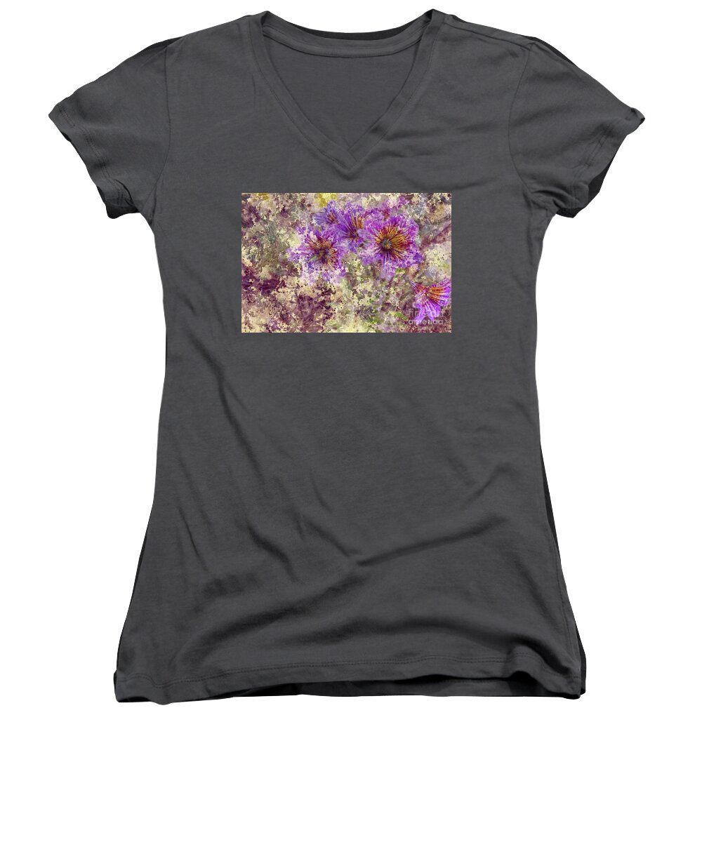 Mirabilis Jalapa Women's V-Neck featuring the photograph Four O'Clock Flowers by Eva Lechner