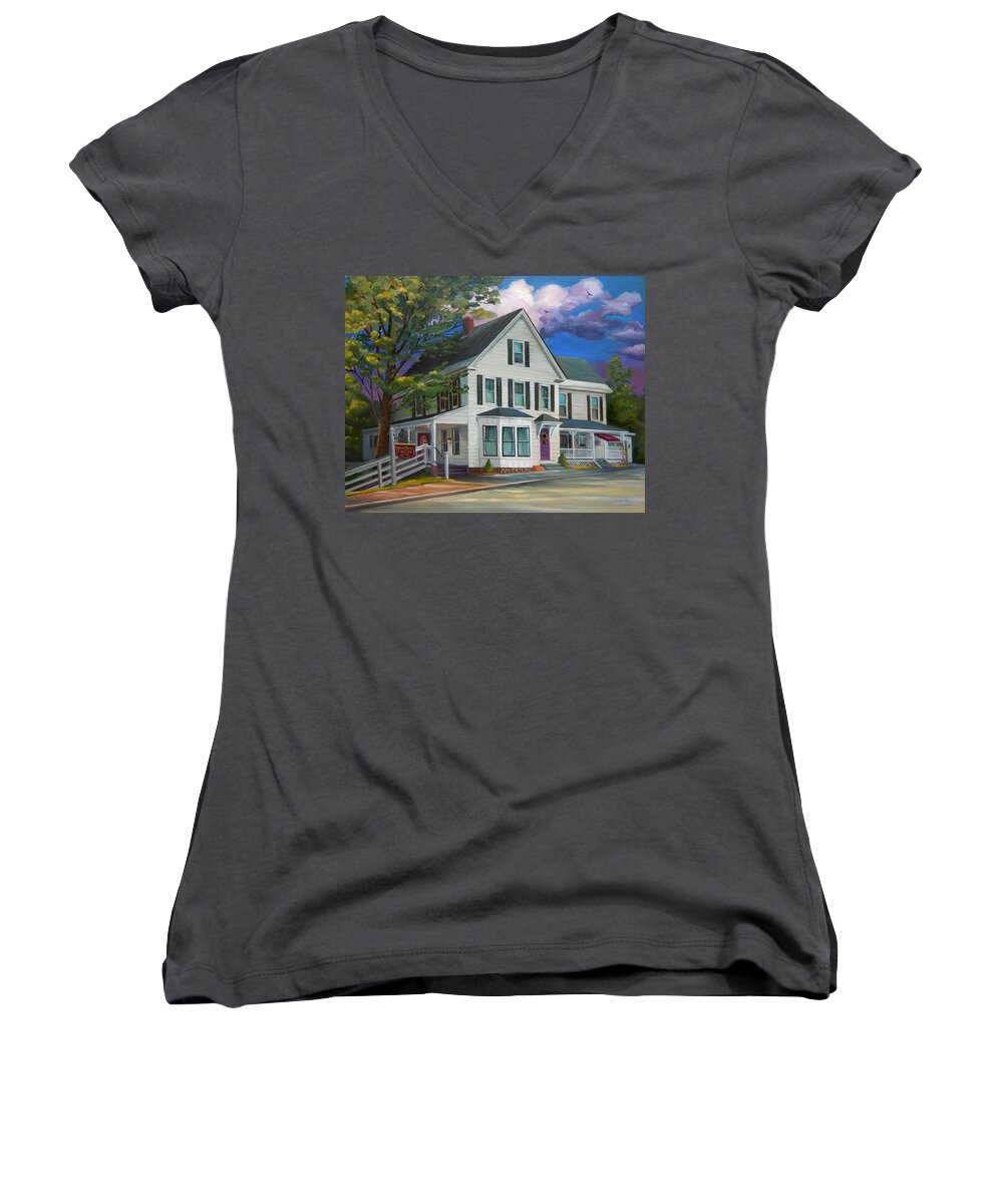 House Women's V-Neck featuring the painting Fournier Funeral Home by Nancy Griswold