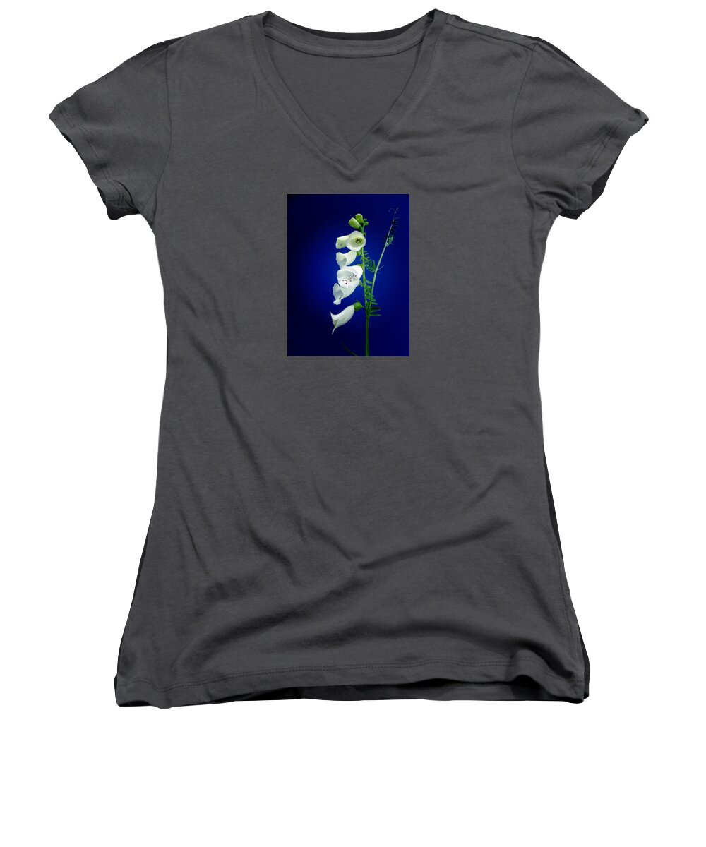 Foxgloves On Blue Women's V-Neck featuring the photograph Foxgloves On Blue by Mike Breau