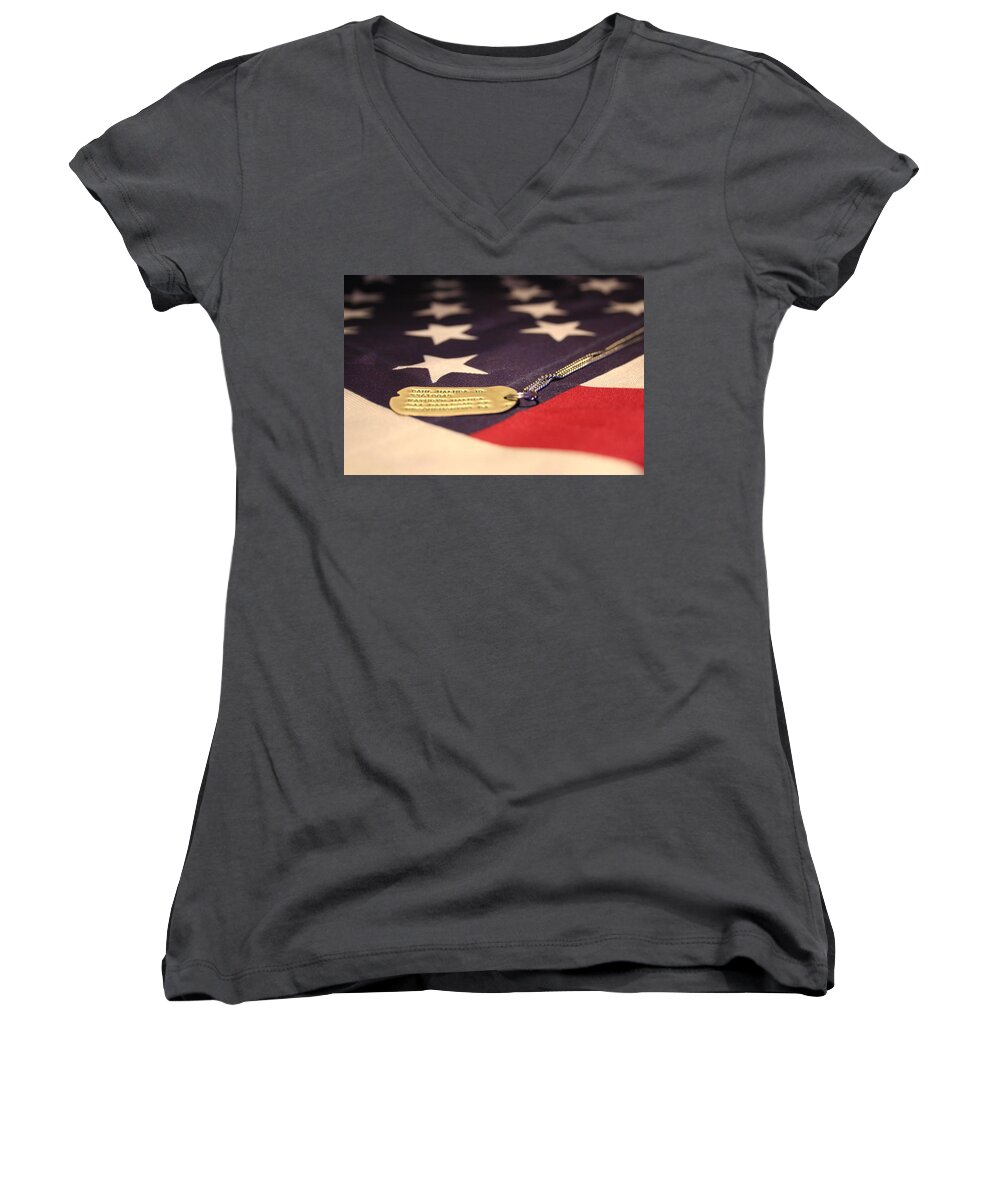 Military Women's V-Neck featuring the photograph Freedom's Price by Laddie Halupa