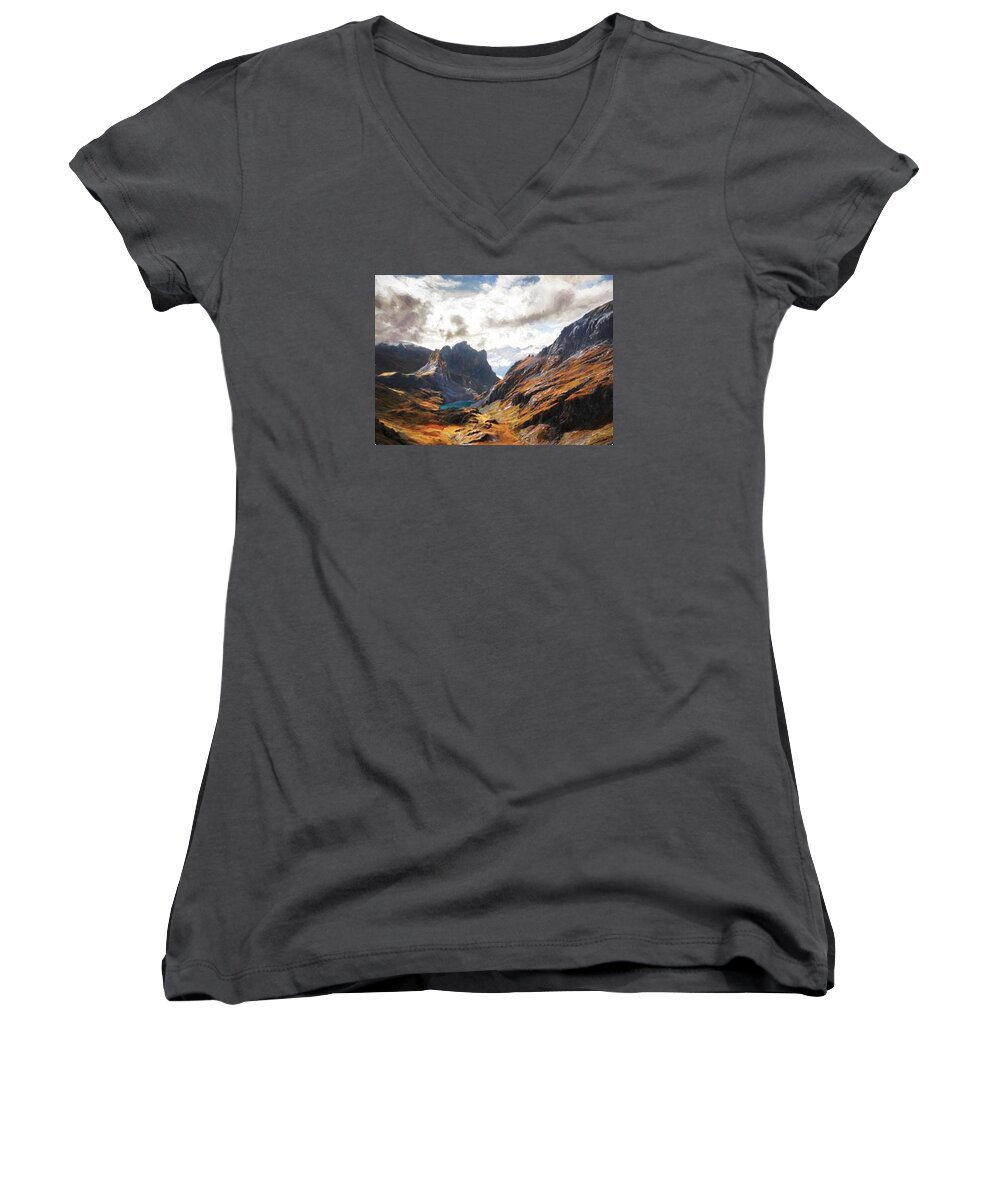 Landscape Women's V-Neck featuring the digital art French Alps by Charmaine Zoe