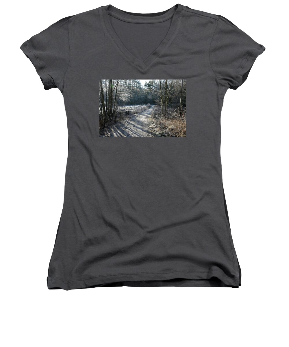 Sweden Women's V-Neck featuring the pyrography Frosty morning by Magnus Haellquist
