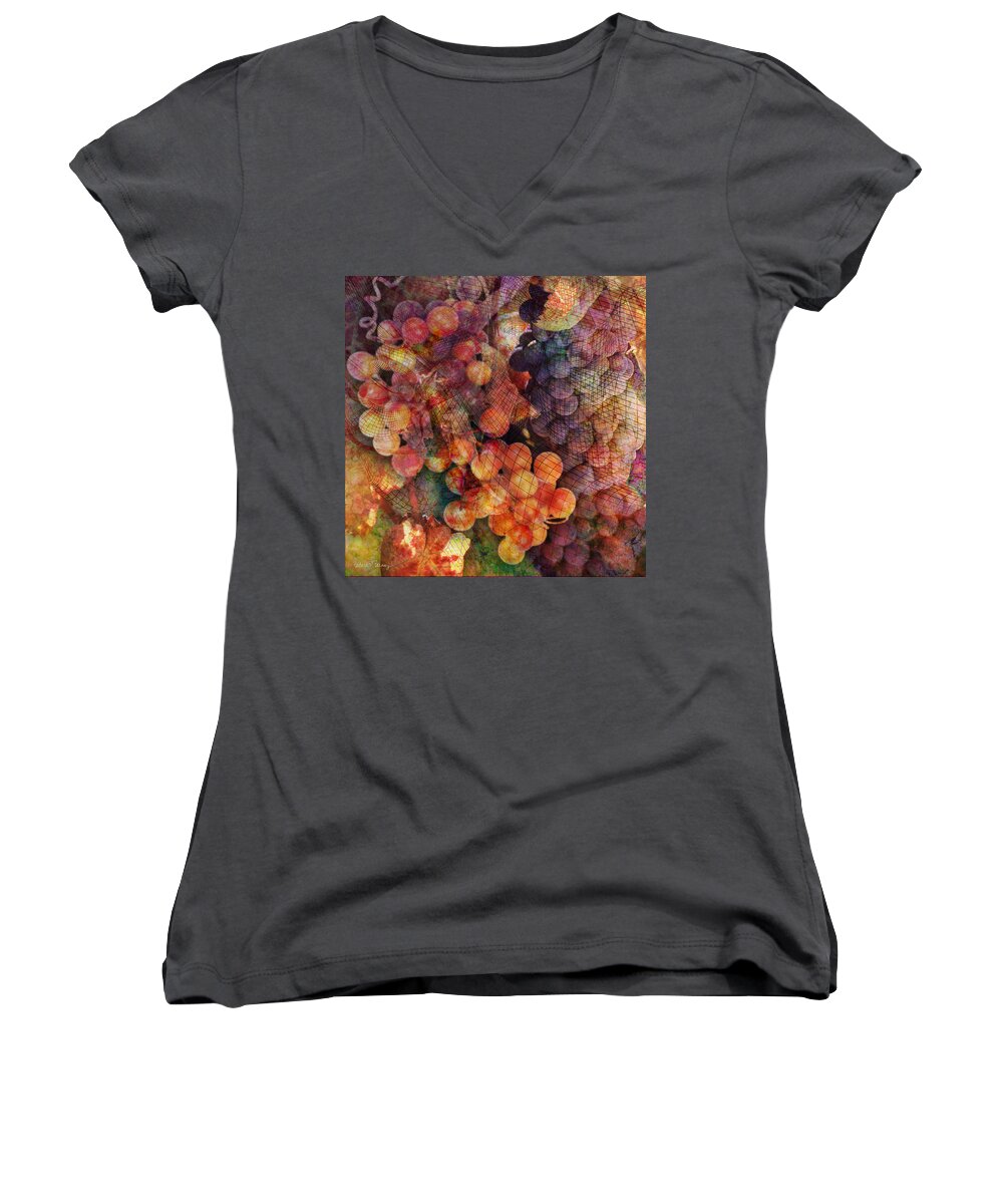 Grapes Women's V-Neck featuring the digital art Fruit of the Vine by Barbara Berney