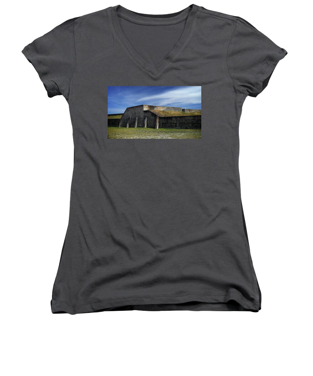 Moat Women's V-Neck featuring the photograph Ft. Pickens Moat by George Taylor