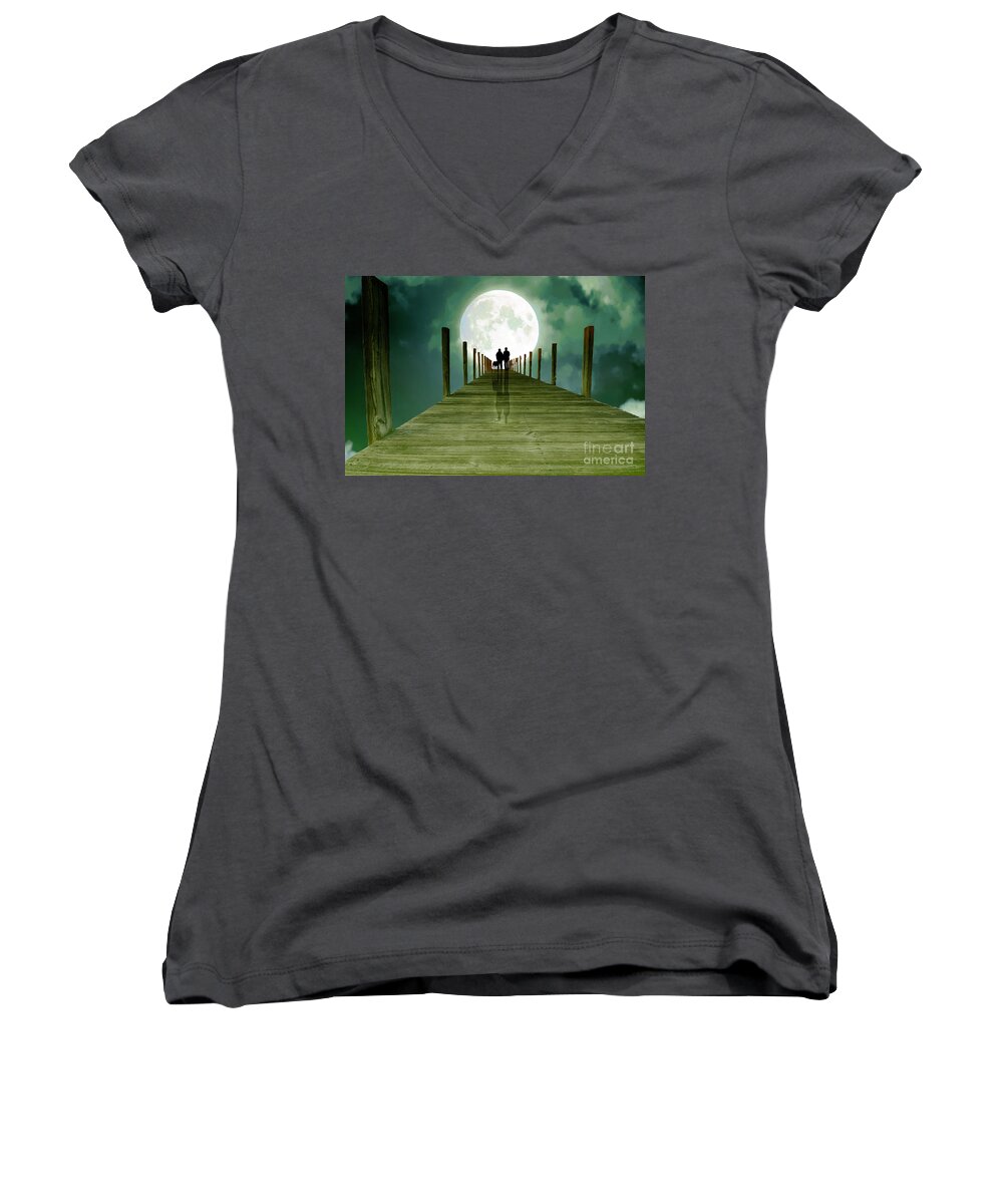Moon Women's V-Neck featuring the photograph Full Moon Silhouette by Mim White