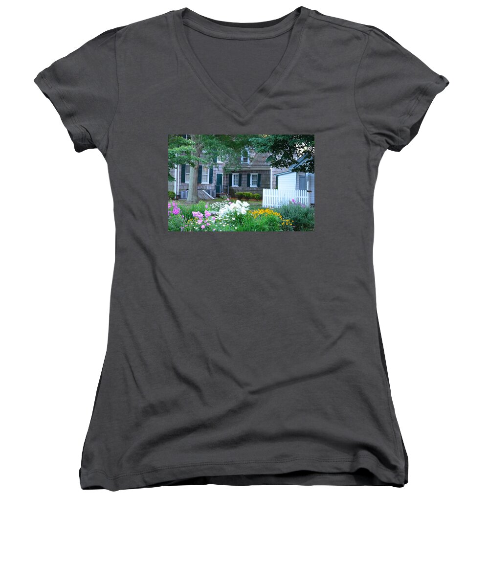 Garden Women's V-Neck featuring the photograph Gardens at the Burton-Ingram House - Lewes Delaware by Kim Bemis
