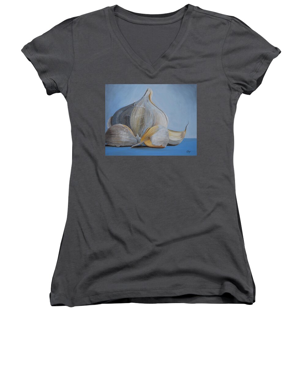 Realism Women's V-Neck featuring the painting Garlic III by Emily Page