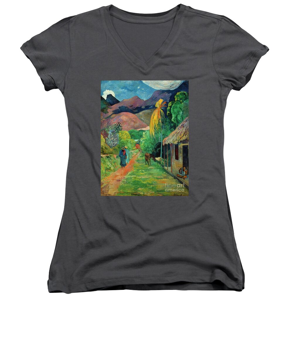 19th Century Women's V-Neck featuring the photograph GAUGUIN TAHITI 19th CENTURY by Granger